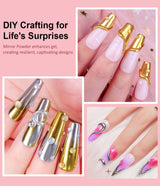 BISHENGYF Polvo de uñas cromado de oro rosaNeue Upgrade Grosse Kapazitä Chrom PulverSuper-Spiegeleffekt Metall Mirror Chrome Powder -Neon Glassy Pearl Effect Glitter Nagelkunst Pulver para salón de bricolaje