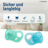 Chupetes para bebé Twistshake - Paquete de 2 | Forma de ortodoncia | Ultraligero | Tetina de silicona suave | Sin BPA | Apto para bebés a partir de 6 meses | azul verde