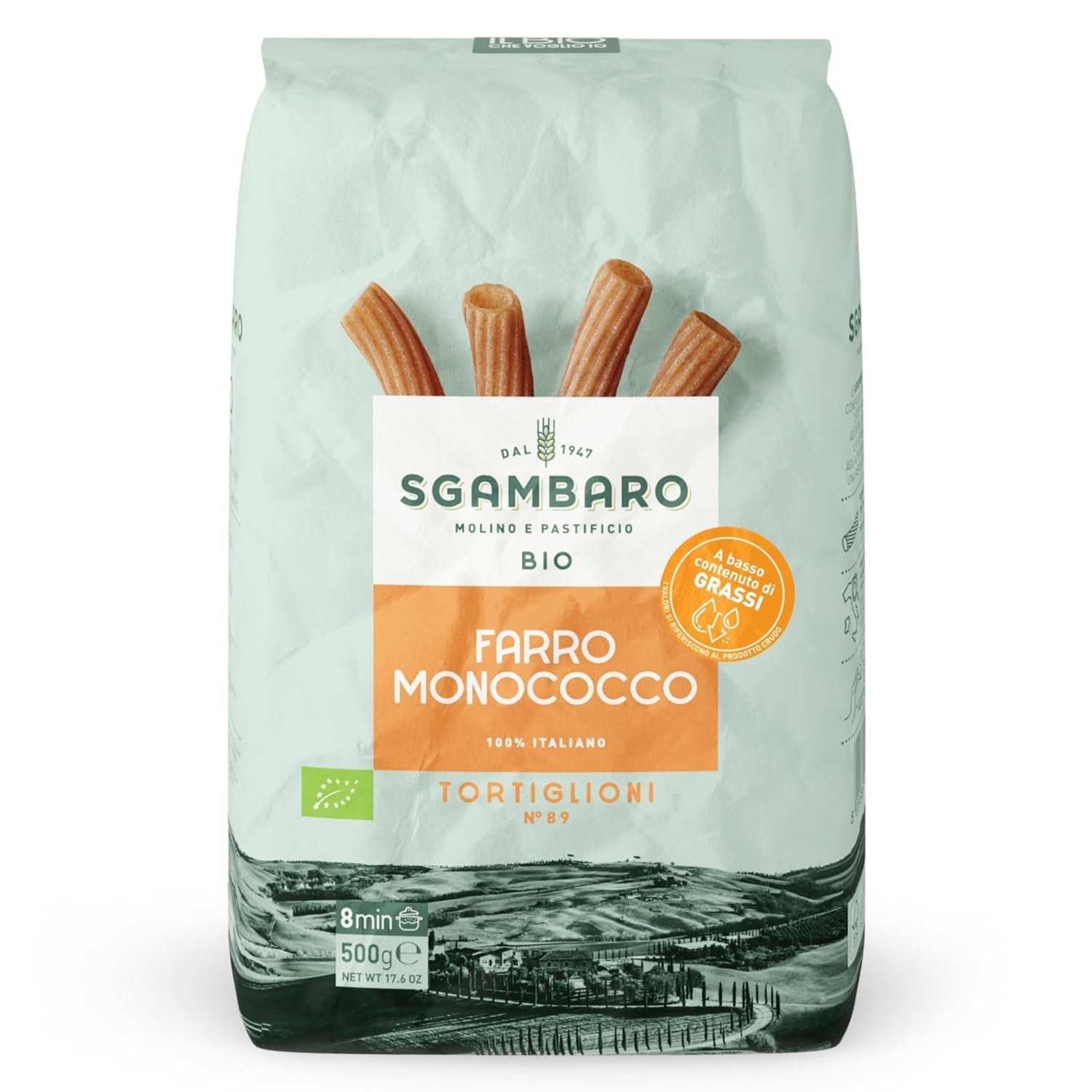 Pasta Tortiglioni Bio nº 89 - 500g Pasta de trigo baja en grasa – Bajo contenido en grasa – Fuente de fibra y proteínas
