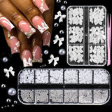 GZMAYUEN 920 Uds. Perlas planas doradas y plateadas para uñas, perlas de uñas color beige medio blanco, perlas pequeñas Halbrunde con parte posterior plana para decoración de uñas DIY