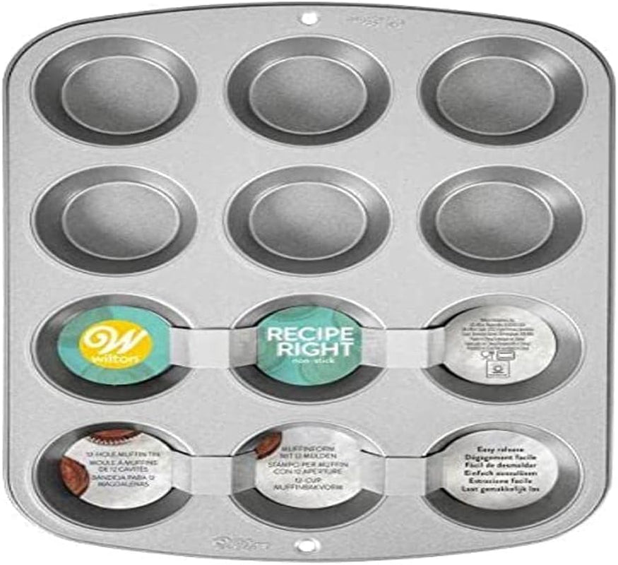 Wilton 03-3118 Molde para magdalenas/muffins, receta derecha, antihaft, 12 funciones, gris Moldes y bandejas para hornear Naty Shop