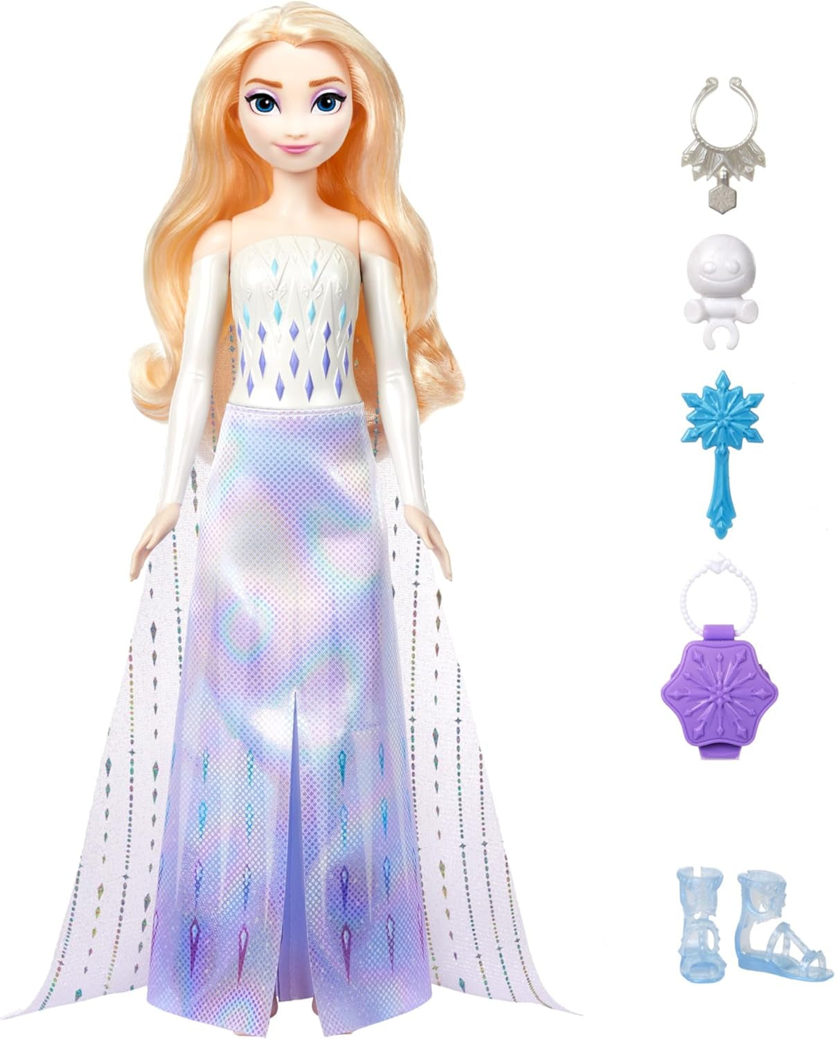 Mattel Disney The Ice Queen Elsa Fashion Doll Set, Spin & Reveal con 11 sorpresas, incluyendo 5 accesorios, 5 pegatinas y una escena de juego, inspirada en la película de Disney, HTG25 Naty Shop Dolls