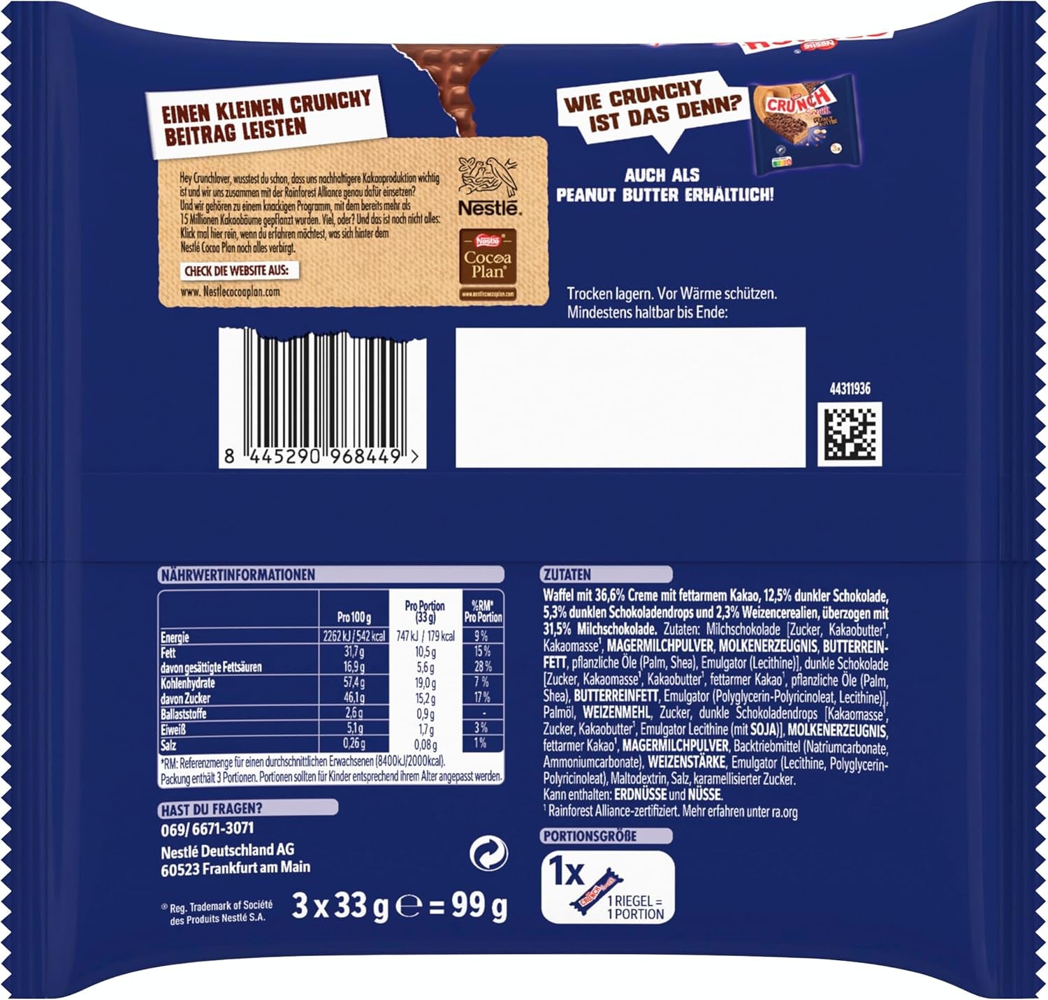 Nestlé Milk Bar Barrita de cereales con chocolate con leche crujiente, paquete de 9 (3 x 33 g cada una)
