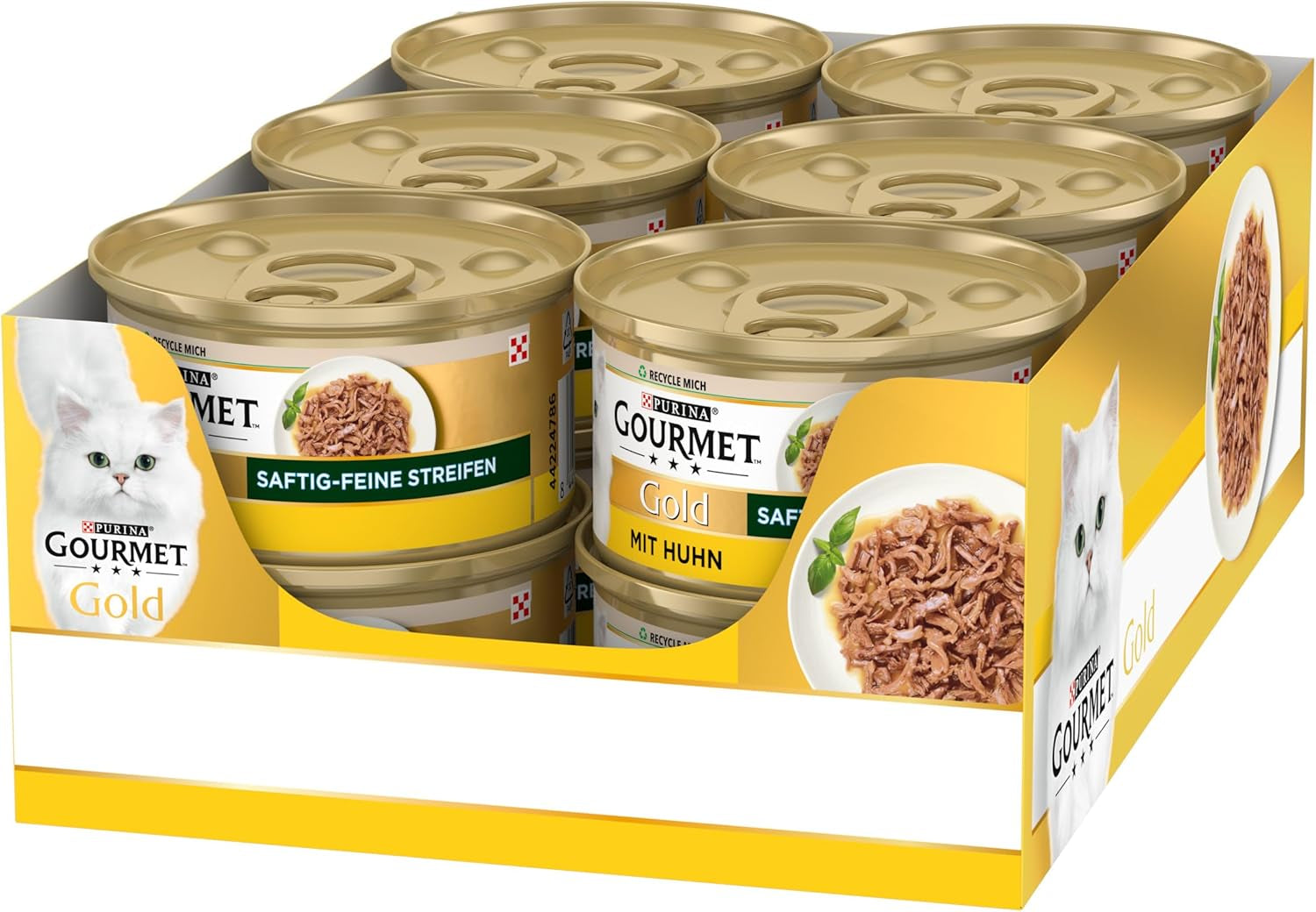 Gourmet Gold Succulent Fine Strips, comida húmeda para gatos con pollo, paquete de 12 (12 x 85 g)