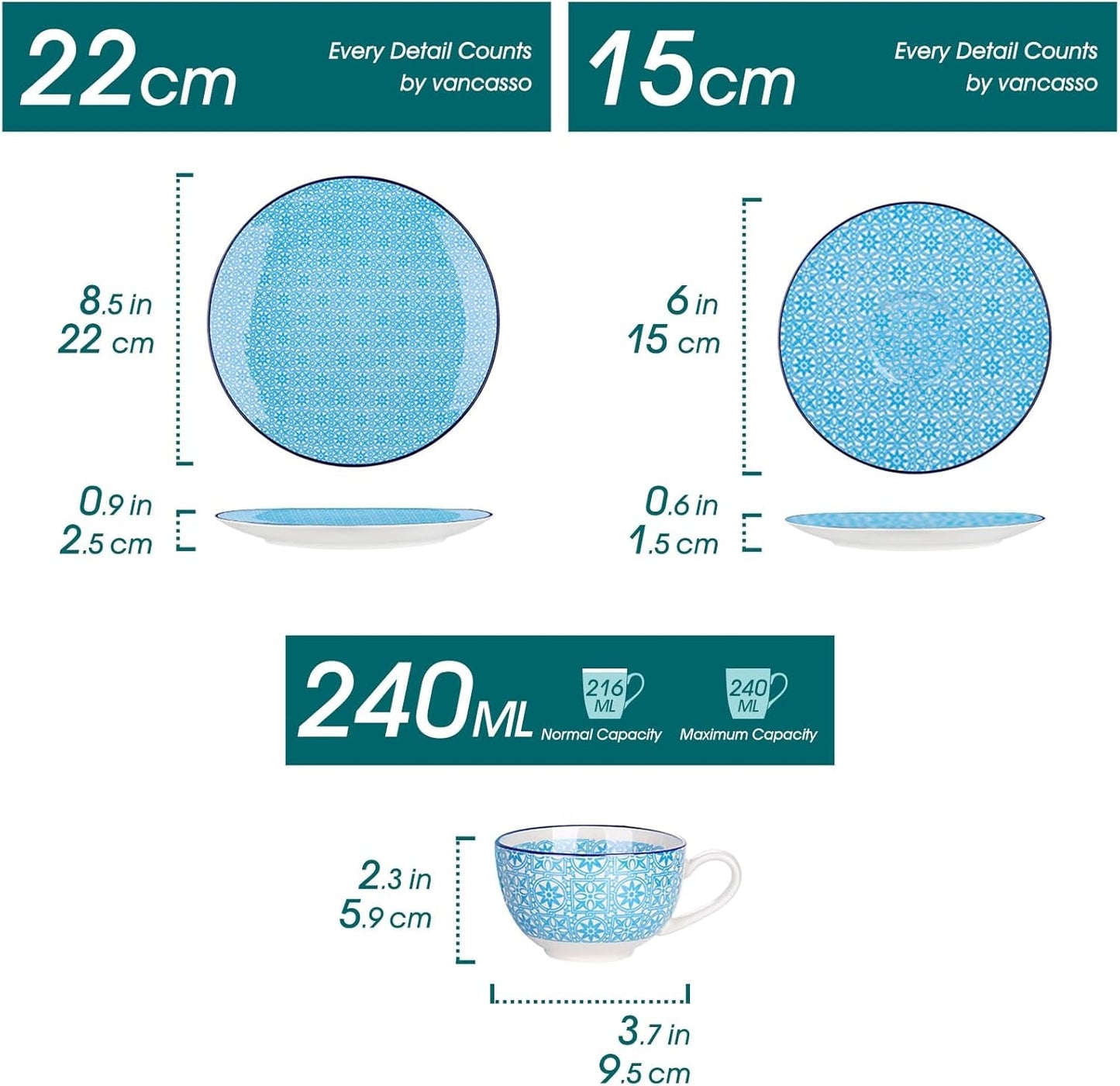 Vancasso Juego de café de Porcelana Macaron, 12 Piezas, Servicio de café Colorido para 4-12 Personas, Juego de Tazas, Incluye Tazas de café, platillos y Platos de Postre
