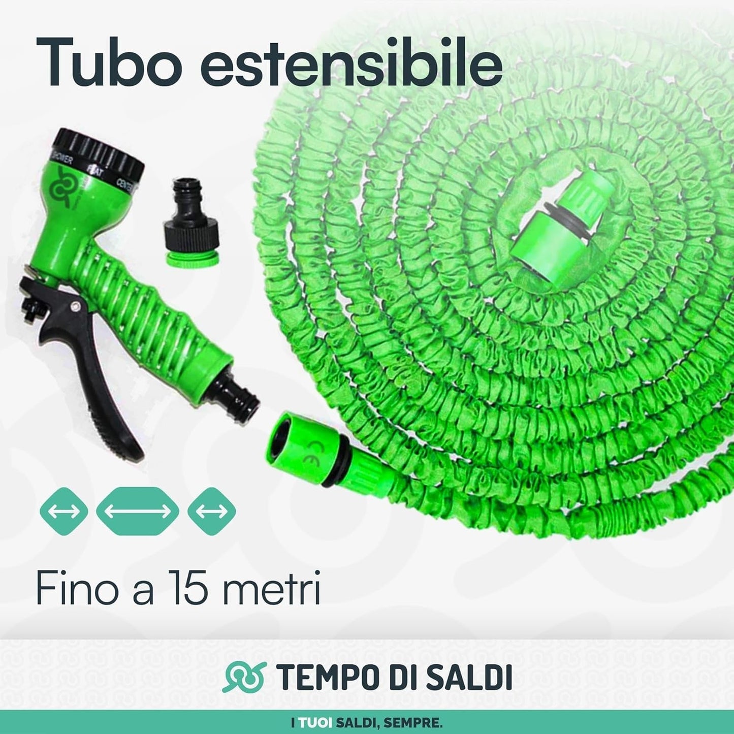 Manguera de jardín extensible de 15 m con 7 funciones para limpieza impermeable