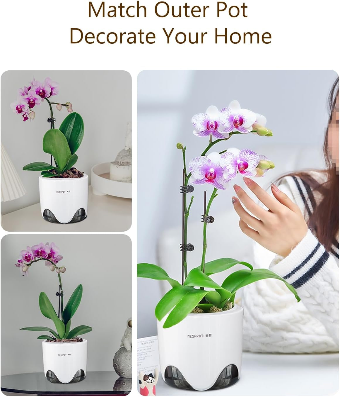 Maceta para orquídeas con orificios de drenaje para trasplantar, excelente circulación de aire, 2 piezas, plástico de doble capa, macetero de cerámica para orquídeas, maceta transparente para orquídeas, decorativa