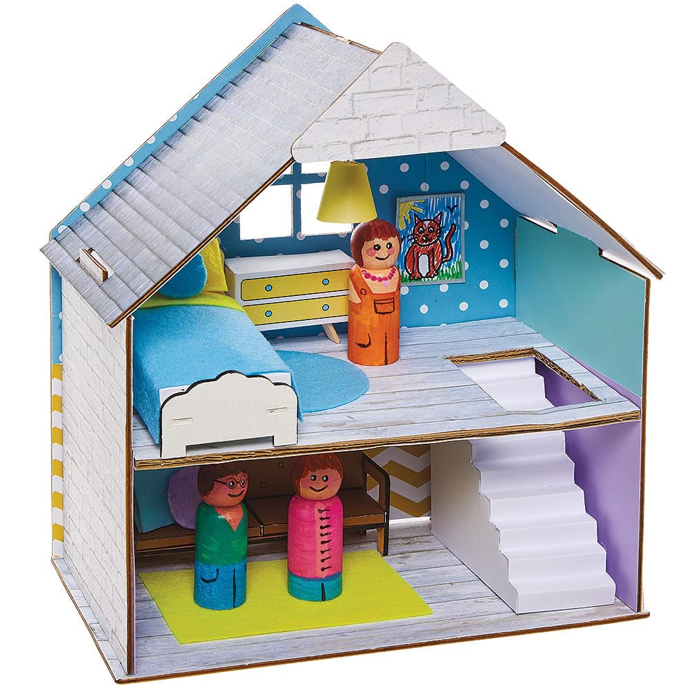 Baker Ross FN199 Kit de casa de muñecas de madera - Paquete de 1, Kit de casa de muñecas para niños, Kit de manualidades Casas de muñecas Naty Shop