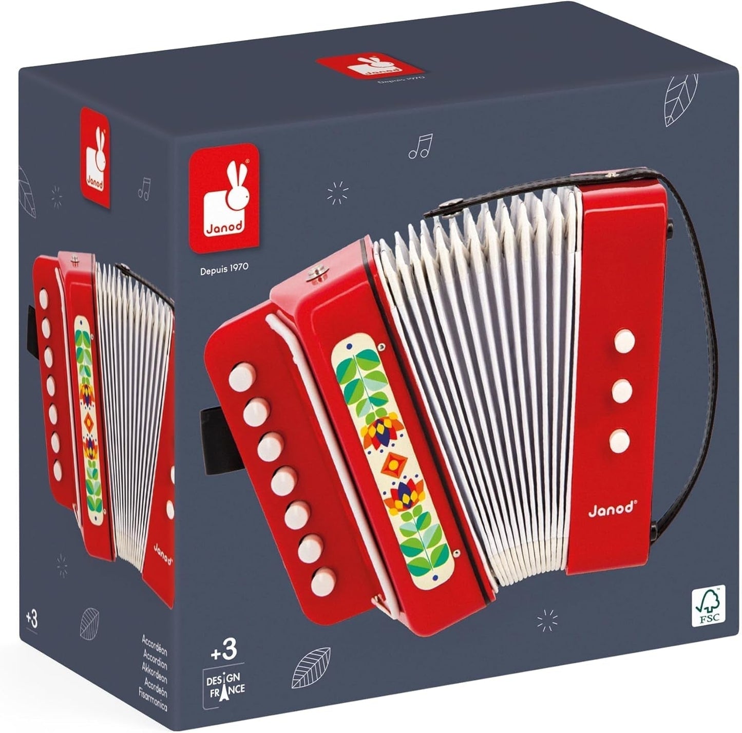 Janod - Acordeón Gioia - Instrumento musical para niños - Juego de roles y educación musical temprana - Con correa - A partir de 3 años, J07654 Jucarii Bebe Naty Shop