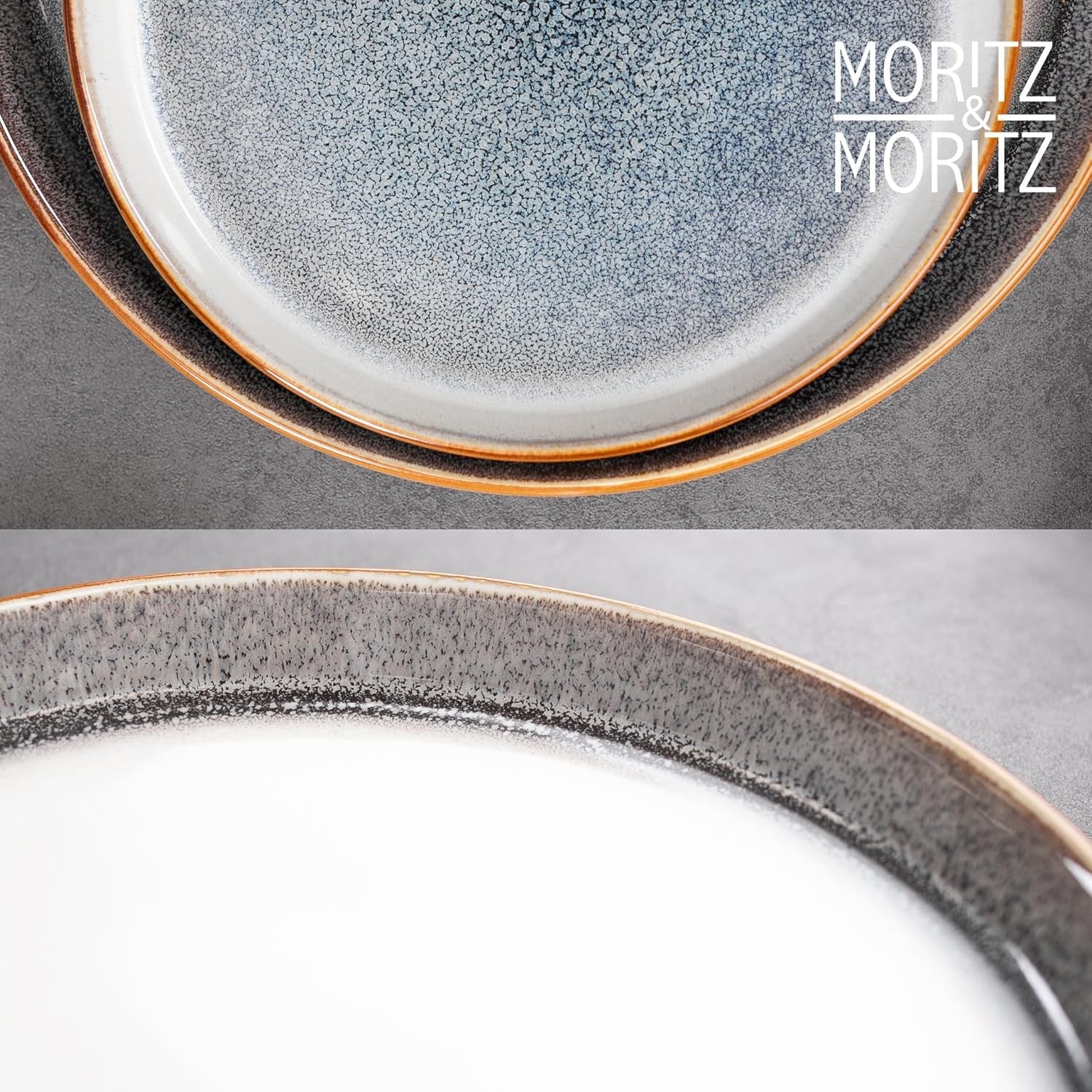 Moritz & Moritz TARENTO Vajilla para 6 personas de 24 piezas, gris - Elegante juego de platos de gres de alta calidad - El juego de vajilla incluye 6 platos llanos, 6 platos de postre, 6 platos llanos y 6 tazas