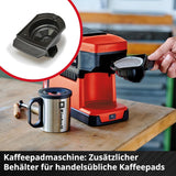 Cafetera espresso inalámbrica Einhell TE-CF 18 Li-Solo Power X-Change (18 V, depósito de agua de 240 ml, para café filtrado y cápsulas de café, asa de transporte, incl. taza de café con tapa, sin batería)