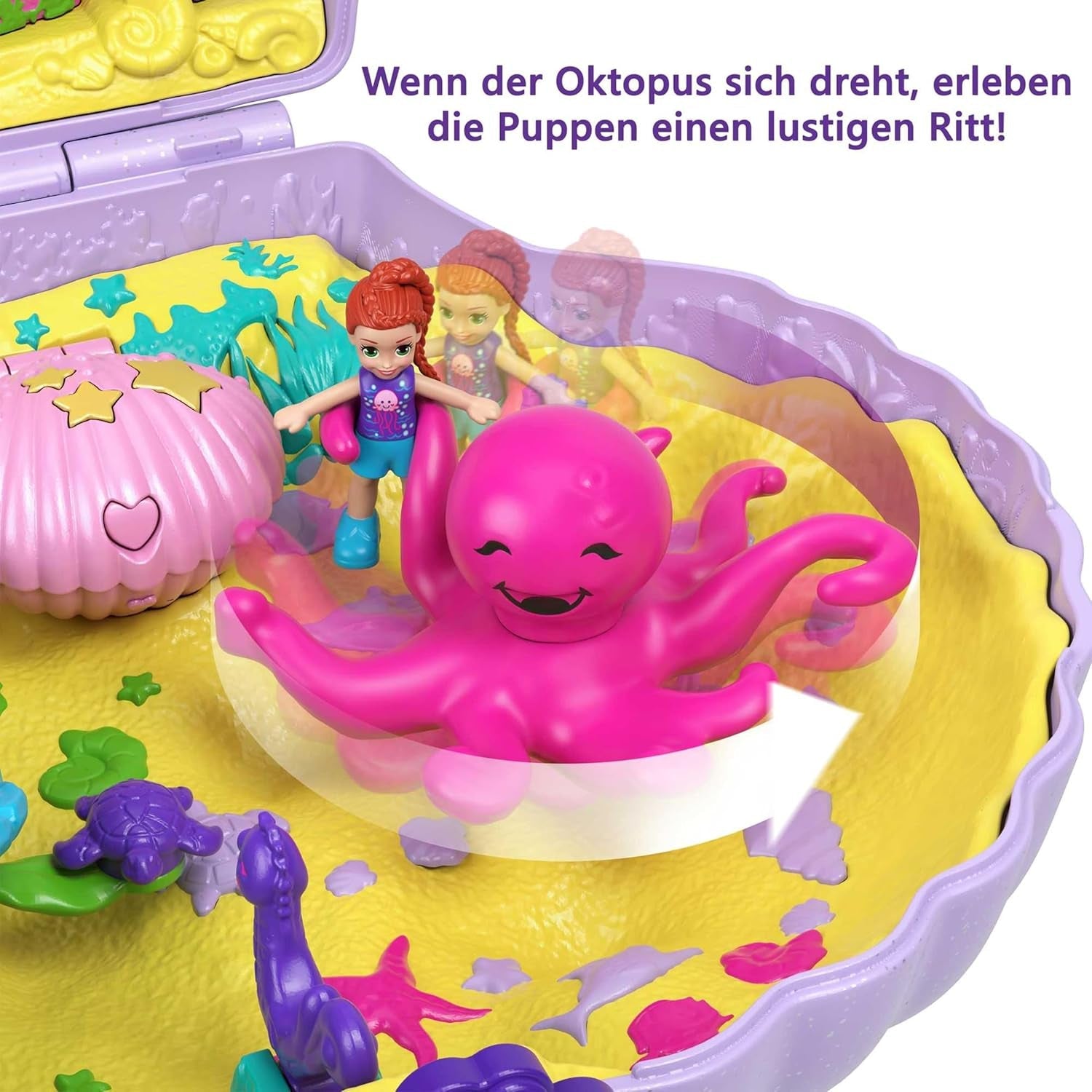 Polly Pocket Caja de almacenamiento Bolsa de conchas marinas con 2 muñecas y 1 submarino Juguete de sirena Polly Pocket a partir de 4 años GNH11