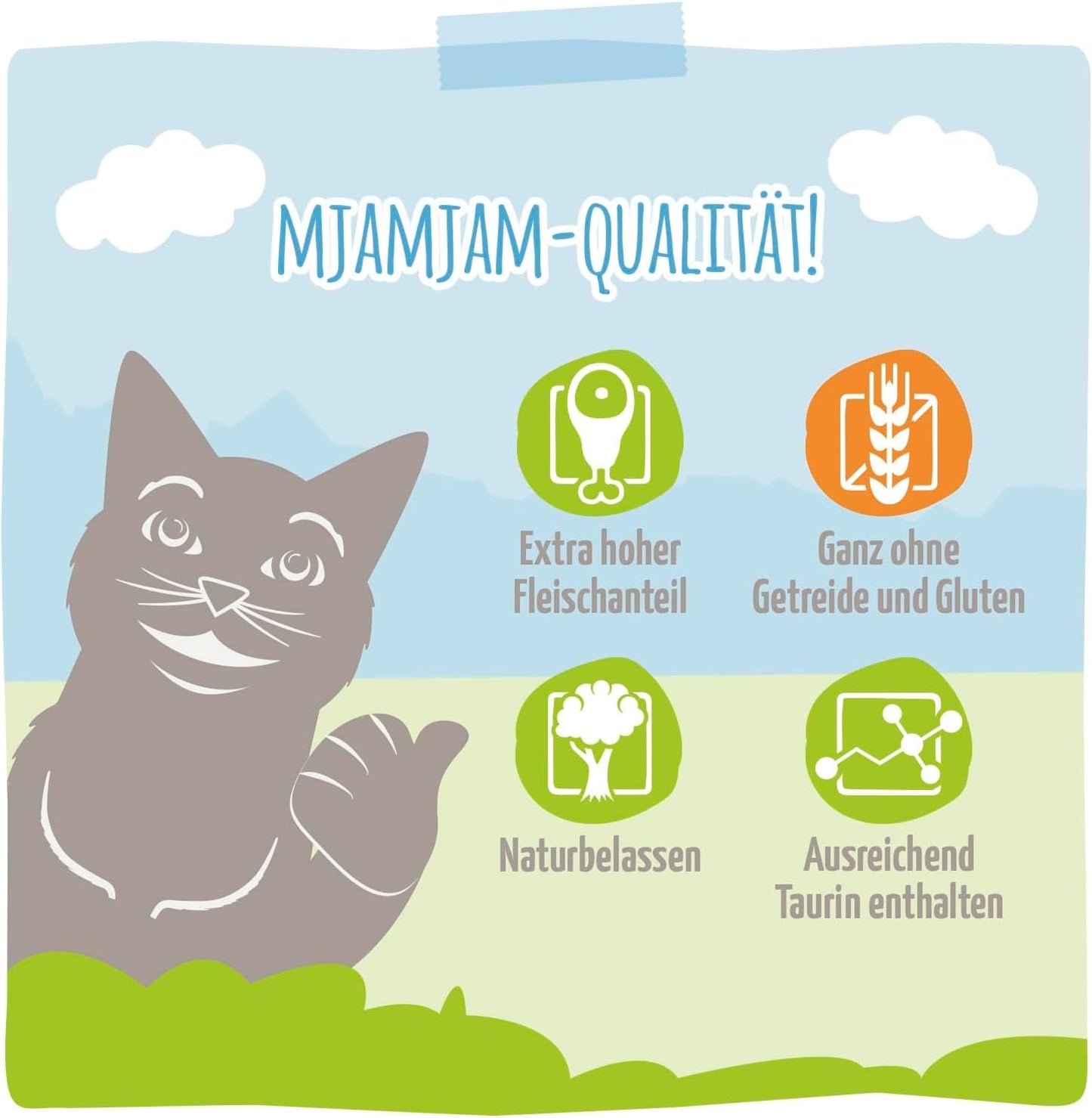 MjAMjAM - Comida húmeda premium para gatos - Pato tierno y aves de corral con deliciosas zanahorias, 1 paquete (1 x 400 g), sin cereales con carne extra