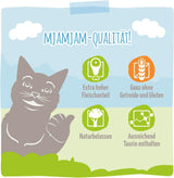 MjAMjAM - Comida húmeda premium para gatos - Pato tierno y aves de corral con deliciosas zanahorias, 1 paquete (1 x 400 g), sin cereales con carne extra