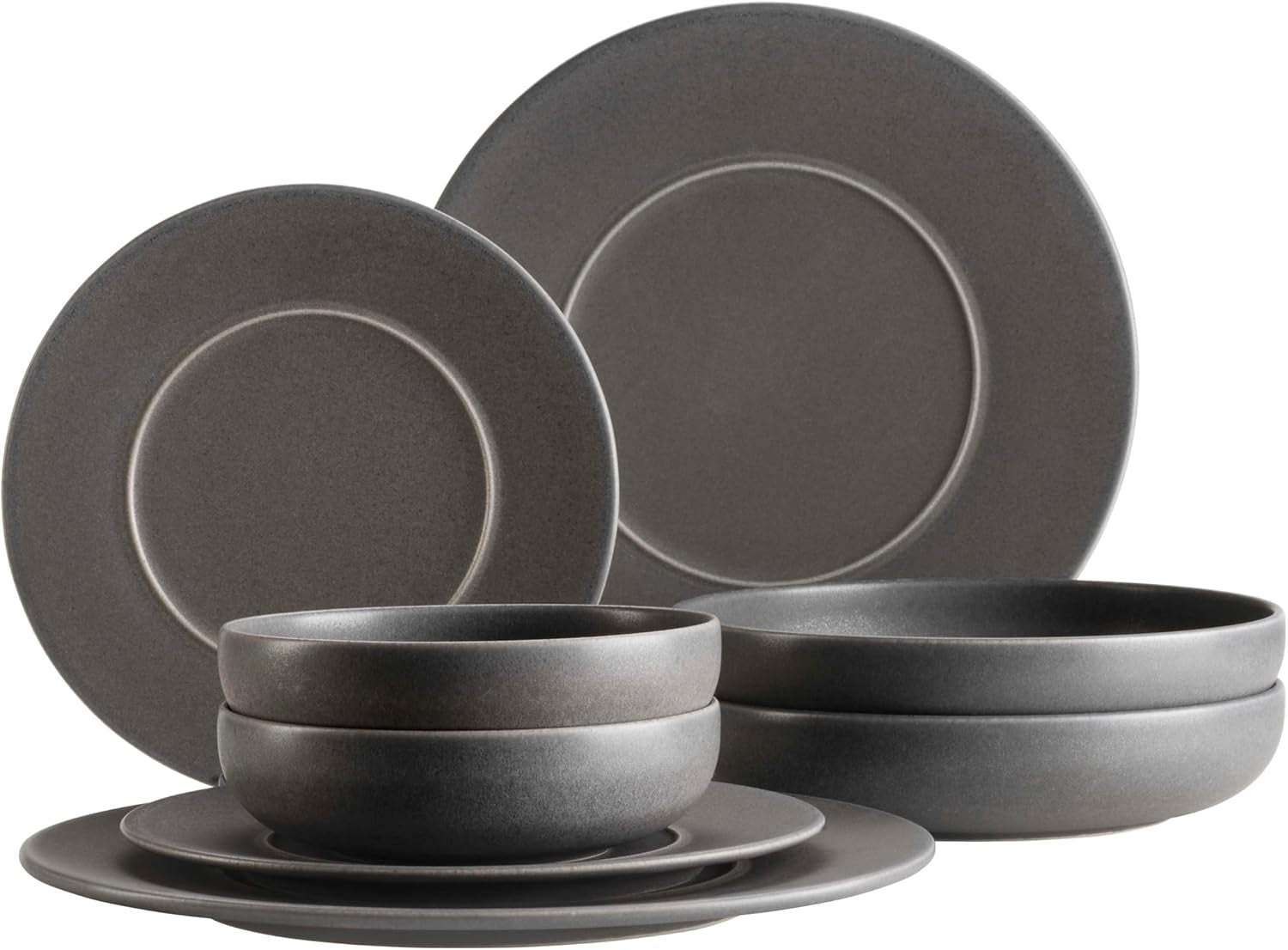 MÄSER Serie Unico, Vajilla para 2, Atemporal, Elegante, Servicio de Mesa de Cerámica de 8 Piezas, Gres, Antracita