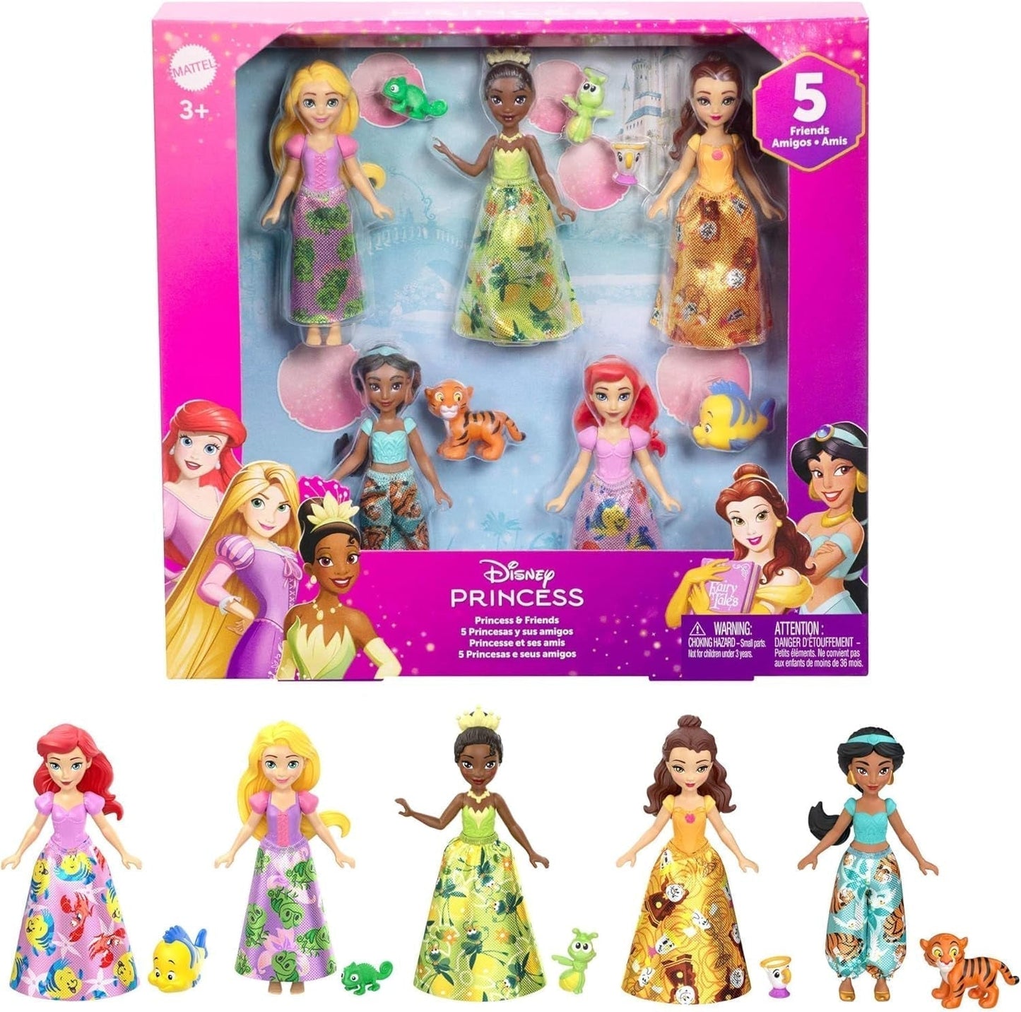 Mattel Disney Princess Transforming Playset Carriage to Castle con la pequeña muñeca Aurora, 3 niveles, 6 áreas de juego, 4 figuras, muebles y accesorios HWX17 Dolls Naty Shop Friends Set