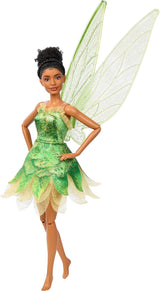 Muñeca Disney Peter Pan y Wendy Tinker Bell con alas móviles y vestido verde, regalo inspirado en la película para que los niños recrean escenas o sus propias aventuras HNY37