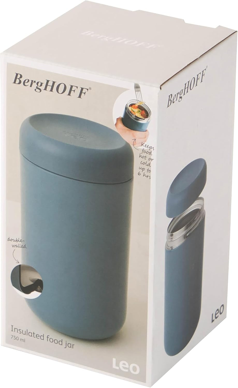 BergHoff recipiente isotérmico para alimentos 0,75 l (recipiente térmico, mantiene la comida + bebida calientes o frías hasta 6 horas, fabricado en acero inoxidable, recipiente para conservar el calor, apto para lavavajillas) 3950134 Cajas para conservar alimentos Naty Shop