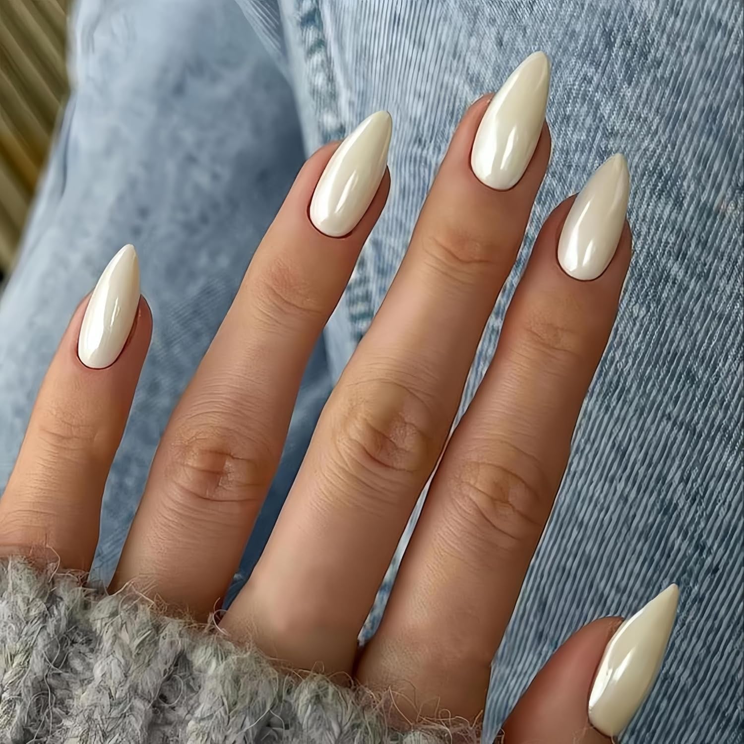 Uñas Cromadas Autoadhesivas - Pegamento Con Brillo Marrón Almendra Mediano En Las Uñas Uñas Postizas Con Brillo Pegamento En Uñas Artificiales Uñas Acrílicas Esmaltadas Para Mujeres 24 Piezas