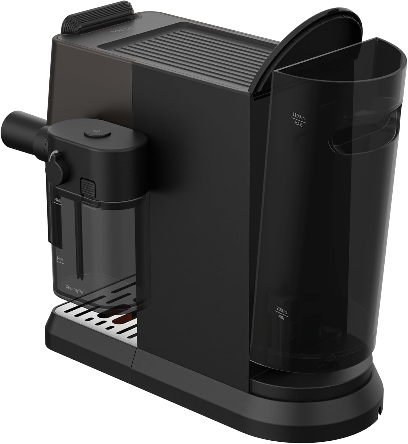 Cafetera espresso con portafiltro GRUNDIG KSM 5330 con depósito de leche integrado, potencia 1628 W, presión de bomba 15 bar, doble boquilla, pantalla táctil a color, BrewSense, CreamyPro, Acero inoxidable oscuro/Negro