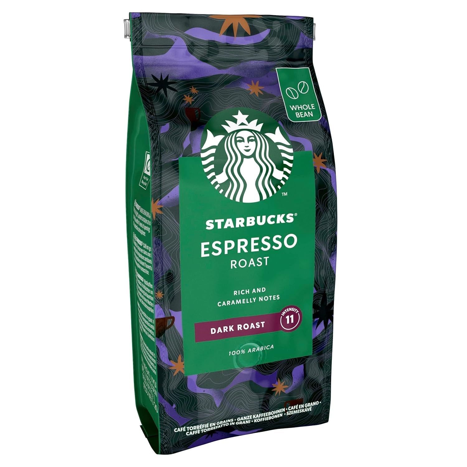 STARBUCKS Espresso Roast, Black Roast, granos de café enteros, 200 g (paquete de 6)