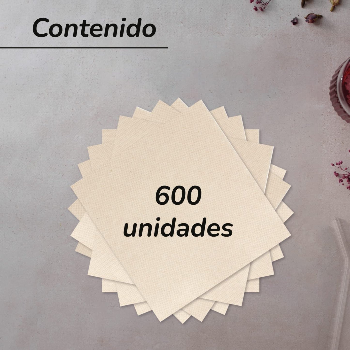 - 600 piezas de Servilletas cocktail Bio Eco - Color Natural - 100% Reciclable - Micropunto - 10 X 10 Cm (Plegada) y 20 X 20 Cm (Desplegada)