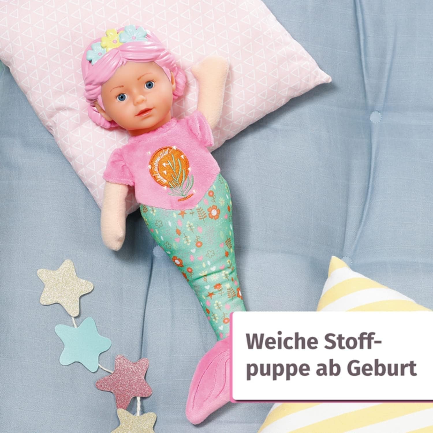 BABY born Sirena para bebé, muñeca blandita lavable, muñeca sirena con cabeza de vinilo suave, 33 cm de altura, 832288 Zapf Creation
