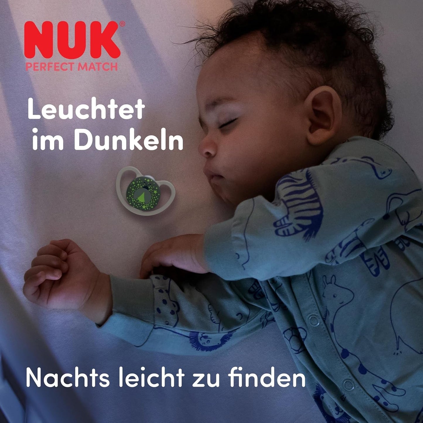 Chupetes nocturnos NUK Perfect Match Air para bebés | 0-6 meses | Chupetes que brillan en la oscuridad que favorecen la circulación del aire y evitan el babeo | 95% de aceptación por parte de los bebés** | León | Paquete de 2