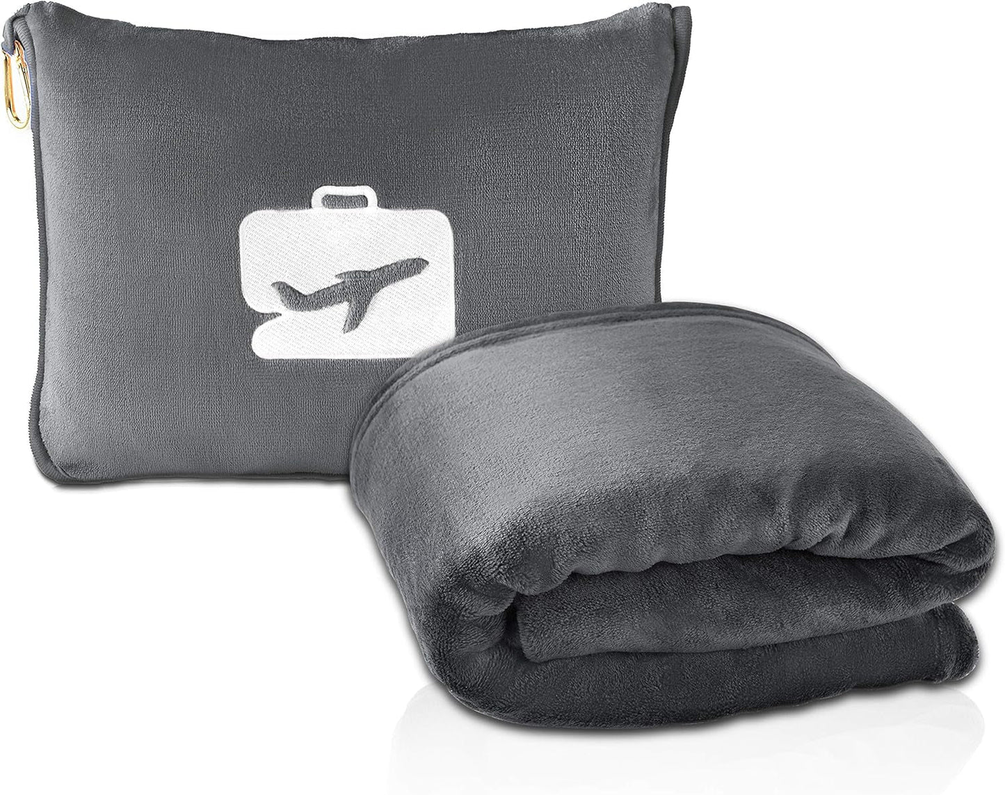 Eversnug Manta y almohada de viaje: suave manta de avión 2 en 1 con funda de almohada de bolsillo suave, funda para bolso y soporte para mochila (rojo burdeos) Almohadas de viaje Naty Shop Gris