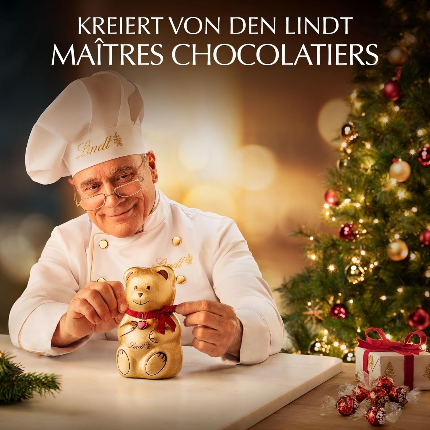 Chocolate Lindt | Caja de bombones navideños | 200g Bombones navideños surtidos cubiertos del más fino chocolate con leche | Regalo de chocolate para Navidad
