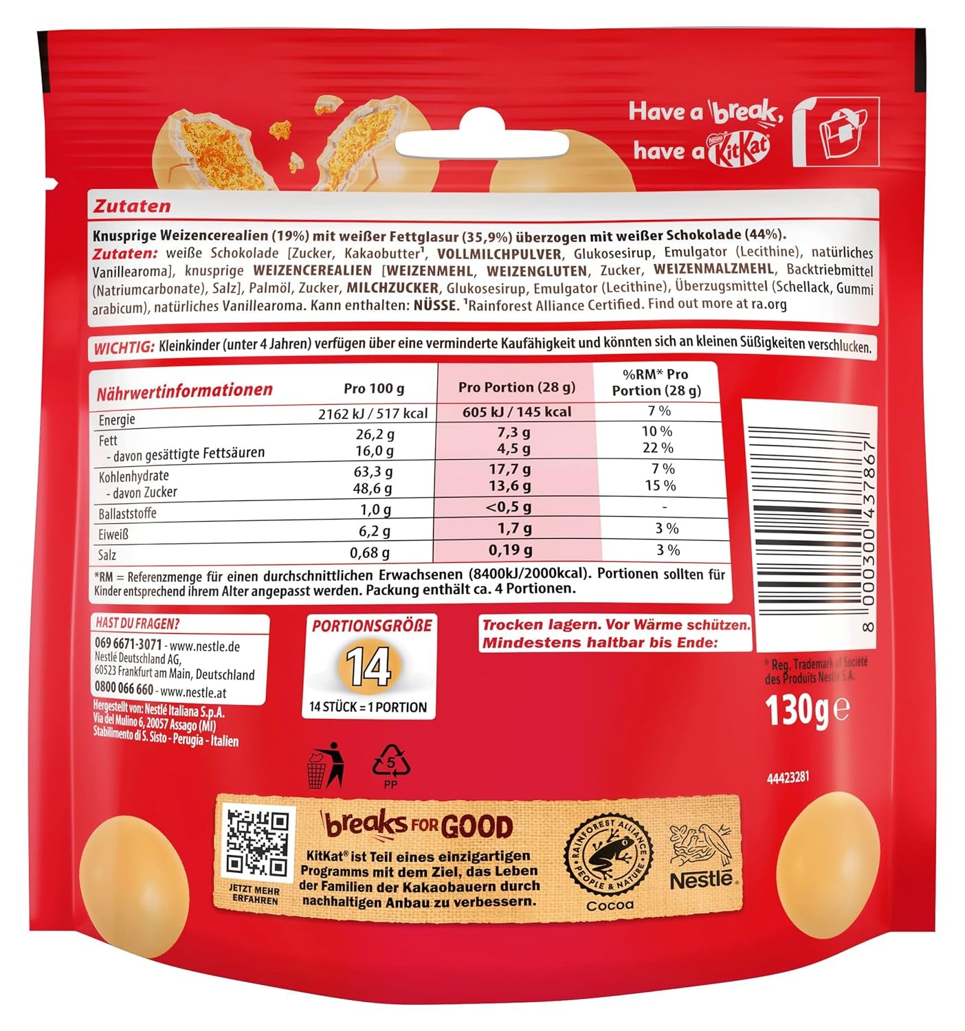 Bolas blancas NESTLÉ, paquete de 1 (1 x 130g)