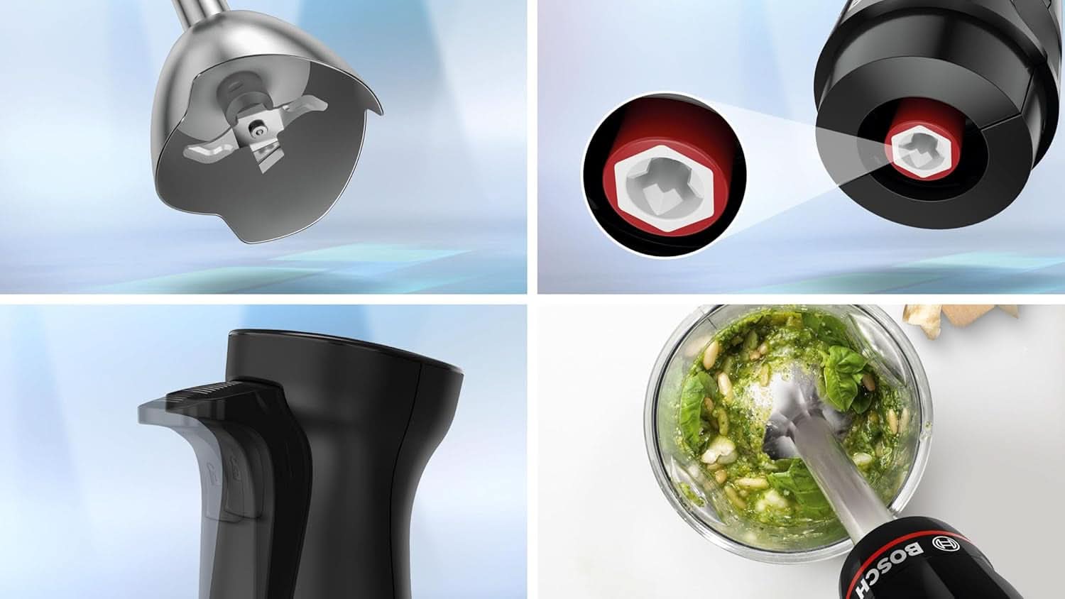 Bosch Stabmixer Ergomaster Serie 4, 1000 Watt, Edelstahl-Mixstab, Zerkleinerer, Mix-/Messbecher, Schwarz Kitchen Naty Shop