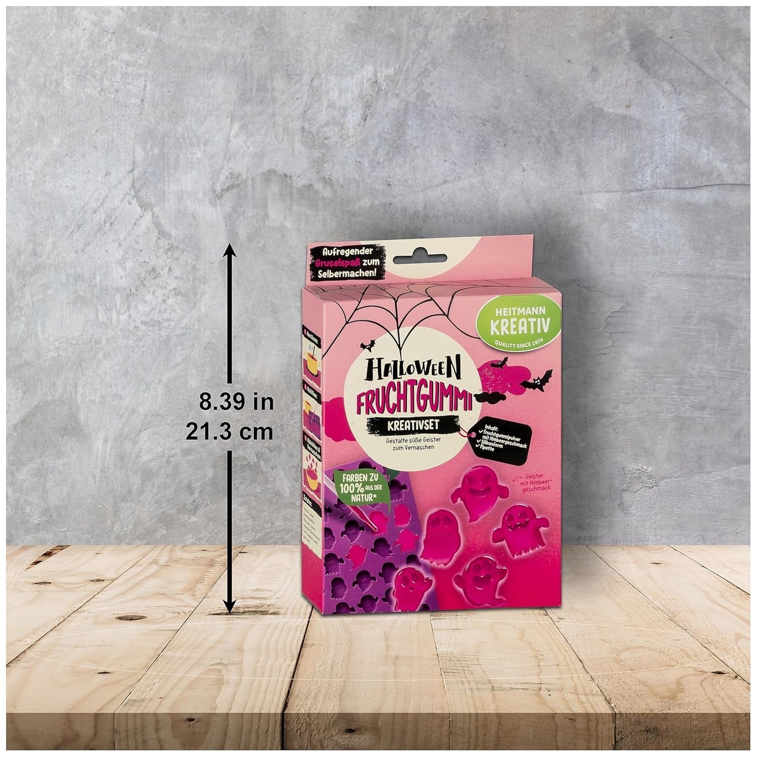 HEITMANN KREATIV - Set Creativo de Chicles de Frutas para Halloween - Tintes en Polvo a Base de Plantas - Rosa - Chicles de Frutas con Forma de Fantasma DIY con Sabor a Frambuesa