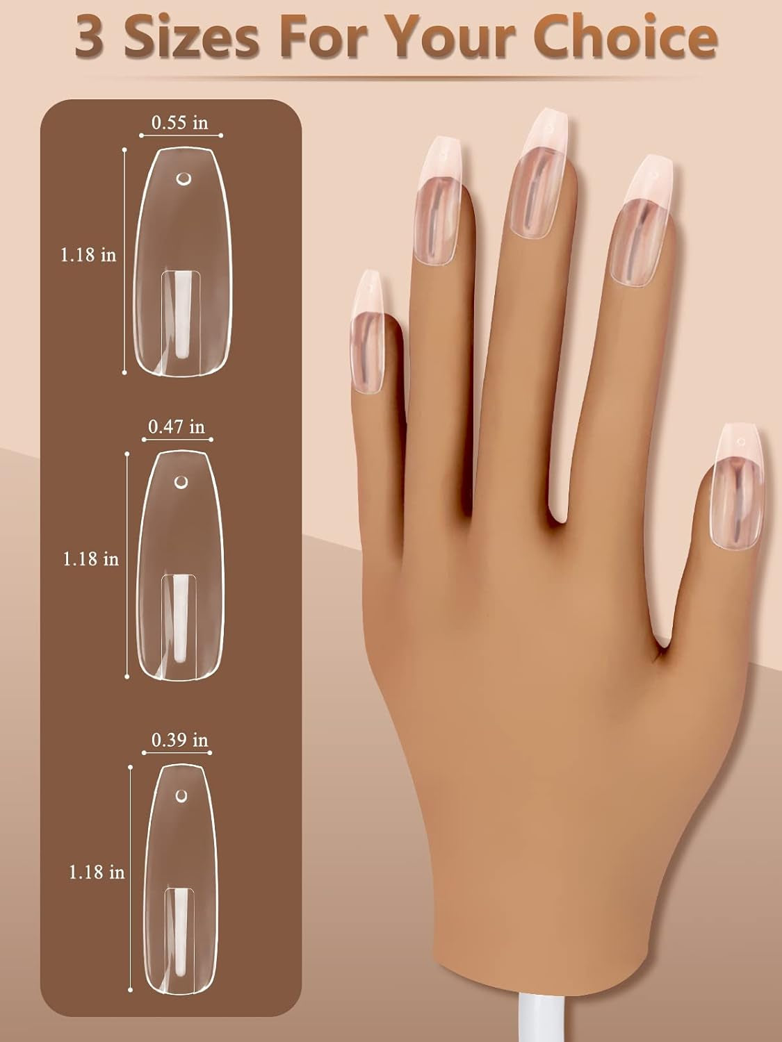 200 puntas de uñas de repuesto transparentes: puntas de uñas acrílicas para práctica manual para diseño de uñas