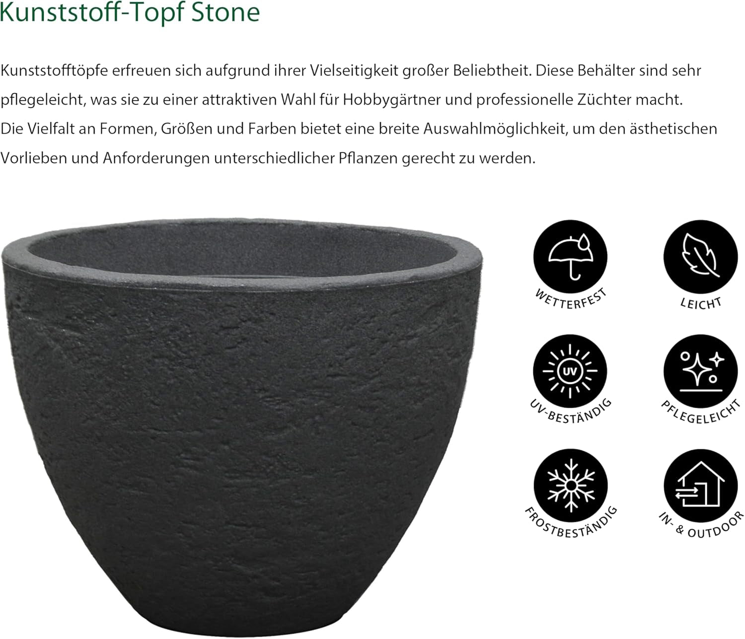 Maceta Dehner Stone, Ø 40 cm, altura aprox. 31 cm, plástico, antracita
