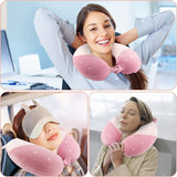 Litimkat Almohada para el cuello para niños, almohada portátil para el cuello, almohada de viaje, almohada de espuma viscoelástica en forma de U, almohada de viaje, avión, coche, tren, oficina, hogar, lindo patrón de animales, funda de almohada desmontable (rosa) Almohadas ortopédicas cervicales Naty Shop