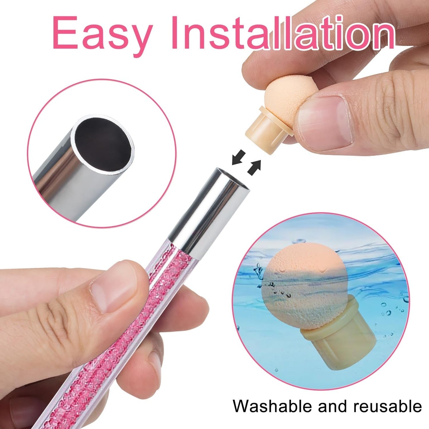 2 Stück Nail Art Rendering-Werkzeuge Doppelter Kopf, Aplicador De Pincel De Esponja Inkl 8 Ersatzköpfe, Nail Art Schwamm Und Tupfpinsel(Weiß, Rosa)