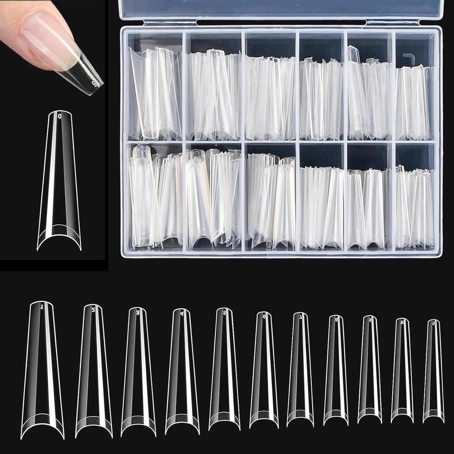 Uñas postizas transparentes extralargas, 240 piezas de uñas postizas de media cubierta, uñas postizas rectas cuadradas, extensiones de uñas francesas para salones de uñas y arte de uñas DIY