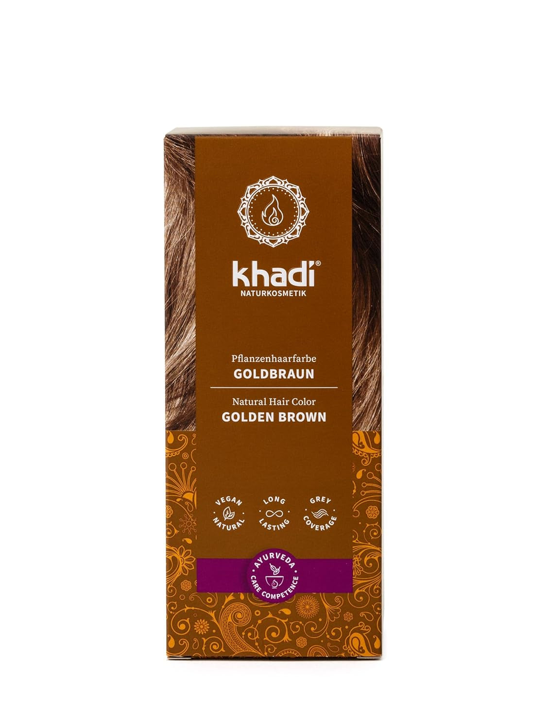 khadi GOLDBRAUN Color de cabello a base de hierbas Color de cabello de ámbar brillante a marrón dorado suave y brillante Color de cabello a base de hierbas 100% natural Cosméticos naturales certificados naturales y veganos 100 g Naty Shop Tinte para el cabello marrón dorado 100 G (1 paquete) individual