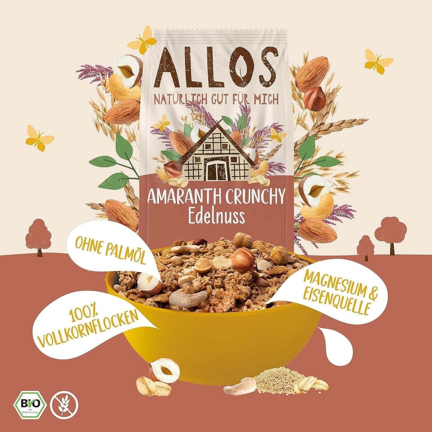 ALLOS Amaranto Crujiente Nobleuss | Muesli Bio Cereal Avena Nueces para el pequeño Cereal Naty Shop