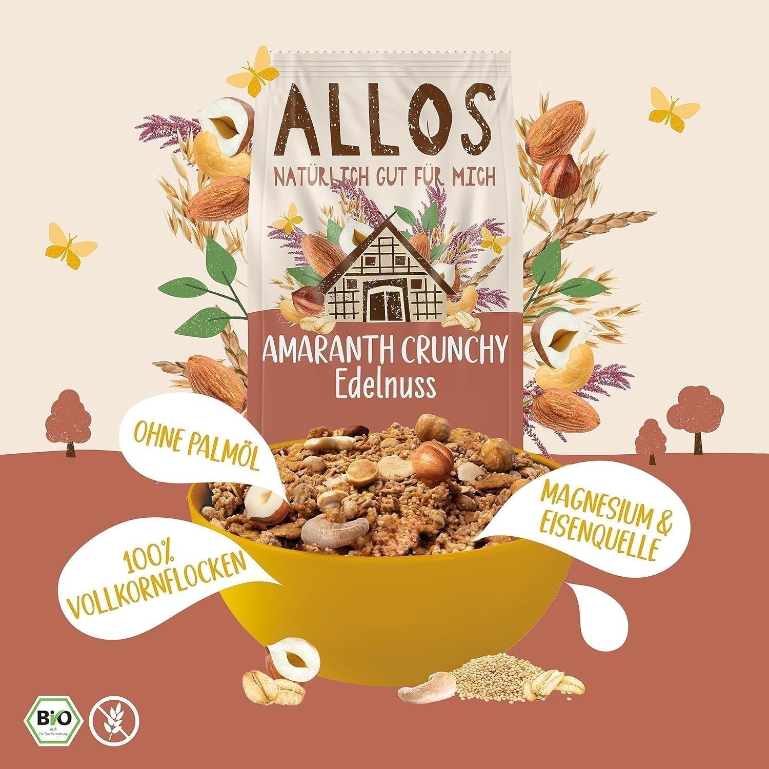 ALLOS Amaranto Crujiente Nobleuss | Muesli Bio Cereal Avena Nueces para el pequeño Cereal Naty Shop