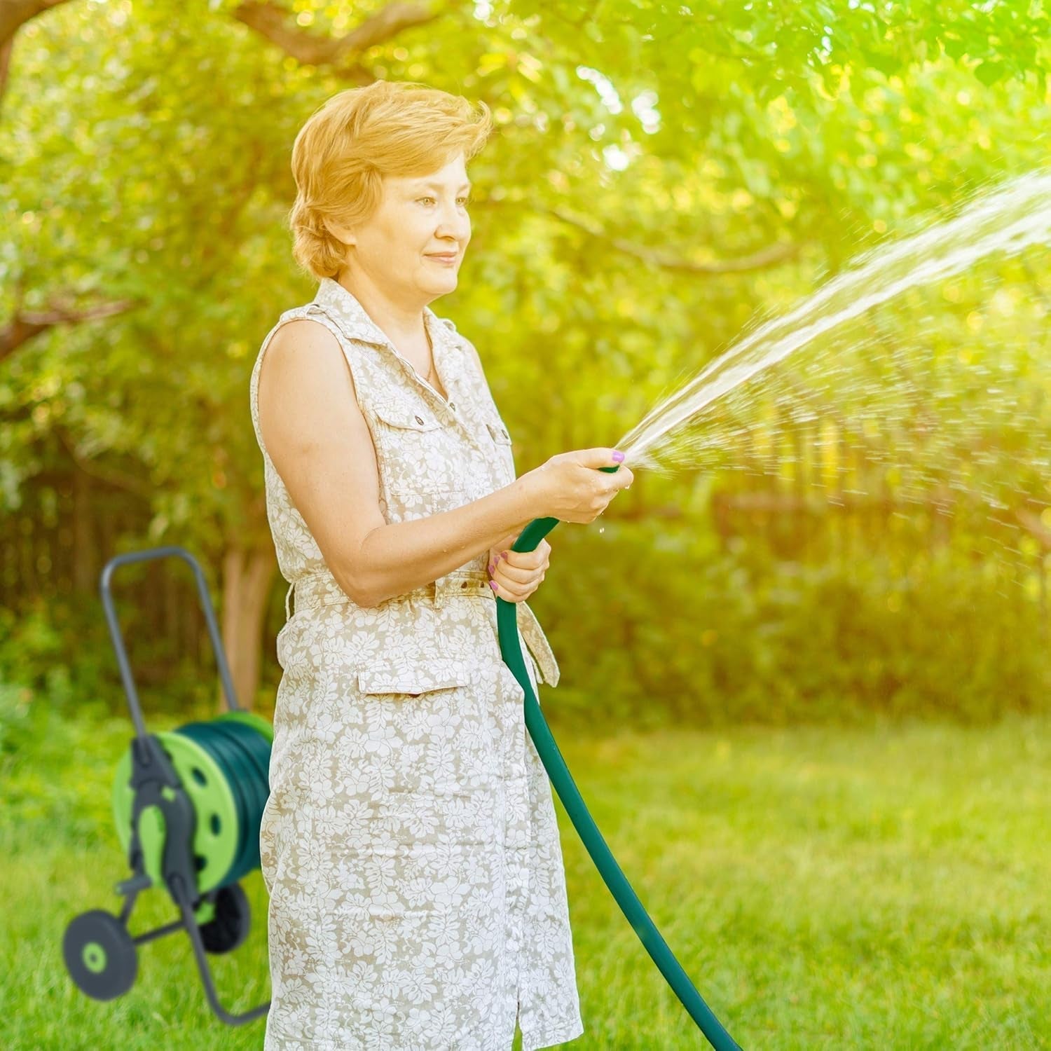 Relaxdays Carro portamangueras 45m 1/2" Enrollador de mangueras de agua Jardín 82,5 x 43 x 34cm Gris-Verde