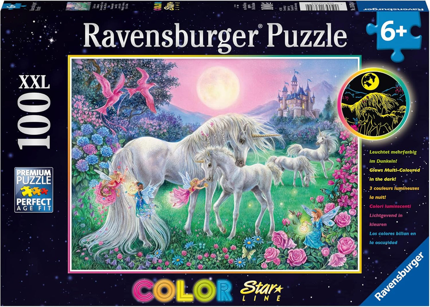 Ravensburger Puzzle para Niños - 13670 Unicornios a la Luz de la Luna - Puzzle de Unicornios Iluminados para Niños 6+ 100 Piezas Tamaño XXL, Puzzle que Brilla en la Oscuridad Naty Shop Unicornios a la Luz de la Luna