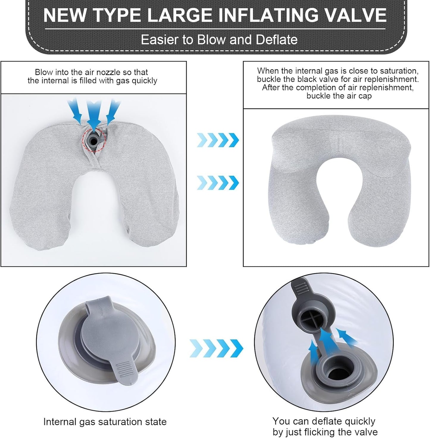 Almohada Inflable para el Cuello de Viaje, Almohada para el Cuello Inflable compacta y rápida con Funda de Almohada Lavable para Viajes en automóvil, avión, Tren, Oficina, Familia