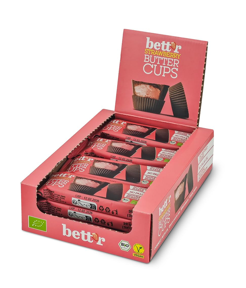 Ranúnculos de avellana orgánicos sin culpa de Bett'r. 100% vegano, sin gluten y sin lactosa - 12 x 39 g