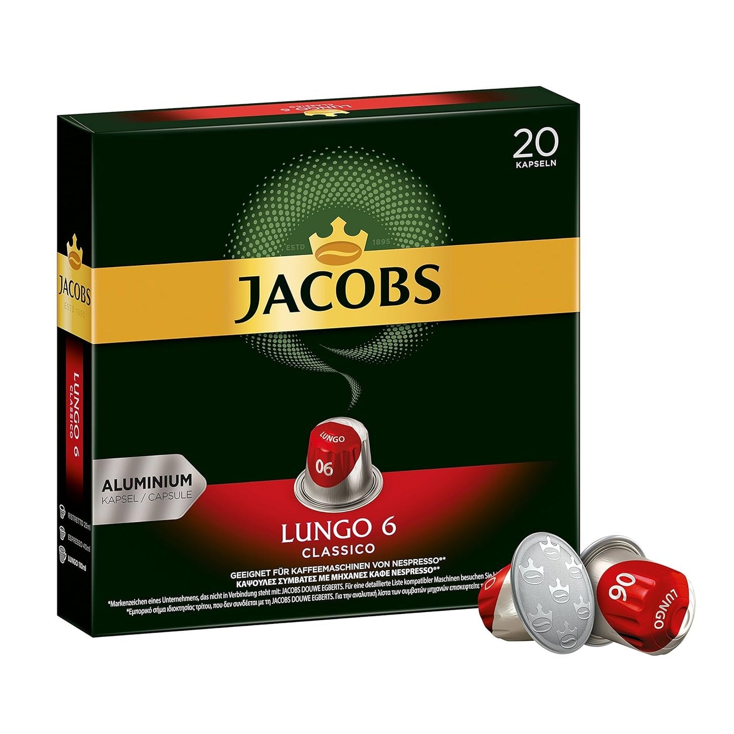 Cafetera Lungo Classico, intensidad 6 de 12, 10 x 20 tazas y cafetera Espresso Ristretto, intensidad 12 de 12, 200 cápsulas compatibles con Nespresso®*, 10 x 20 tazas