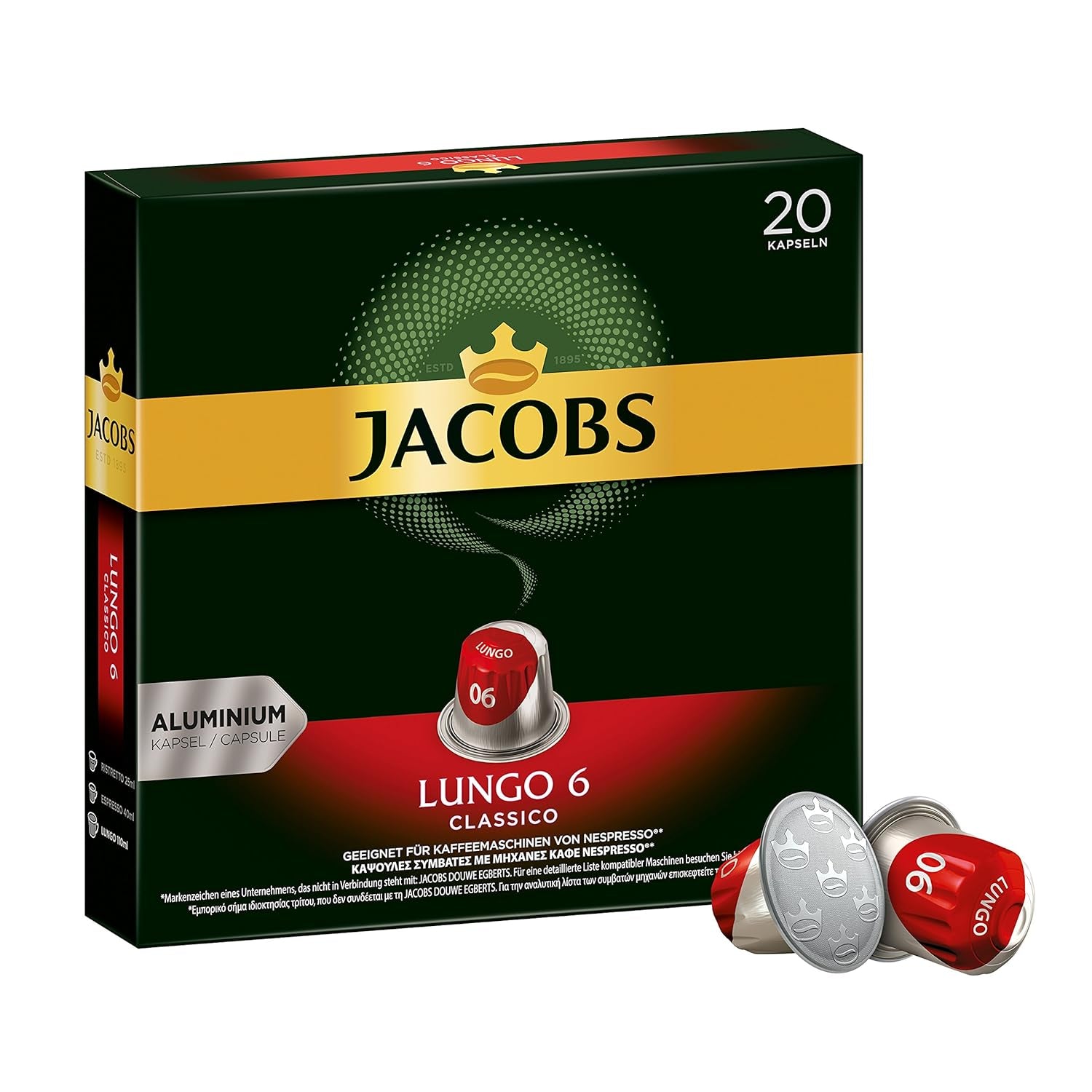 Cafetera Lungo Classico, intensidad 6 de 12, 10 x 20 tazas y cafetera Espresso Ristretto, intensidad 12 de 12, 200 cápsulas compatibles con Nespresso®*, 10 x 20 tazas