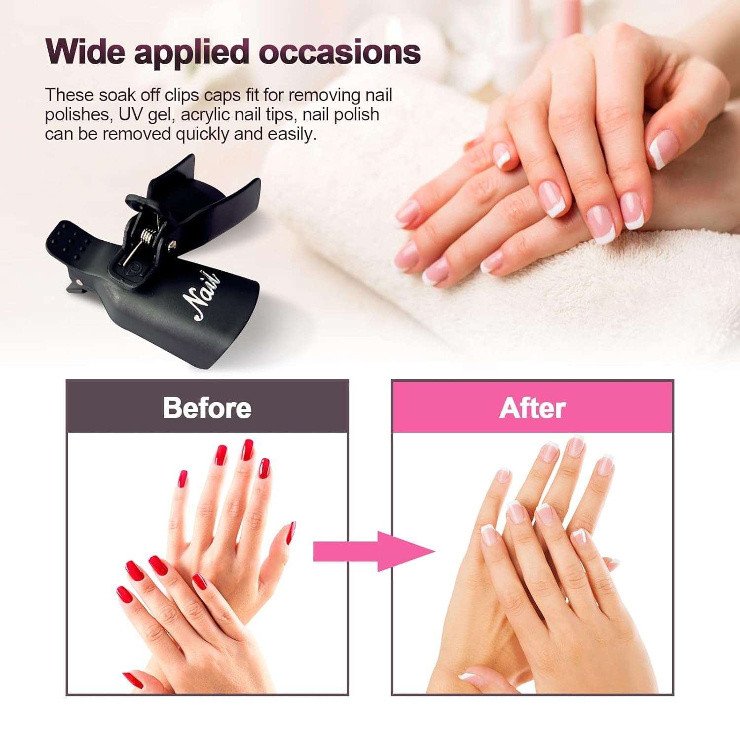 Hanyousheng Nagellacentferner Clips, Nagel Clips, 10 Stück Schwarz Nagelclips, Nagel Klammer, Nails Art ​Gel Cap, Soak off Clip Cap UV Gel Poliermittel Entferner Wrap Nail Tool