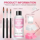 Solución alisadora Polygel, kit de solución antideslizante para uñas Polygel, solución alisadora de 75 ml, incluye 5 clips para puntas de uñas, 3 cepillos para uñas, 1 vaso de cristal, 100 hojas de limpieza