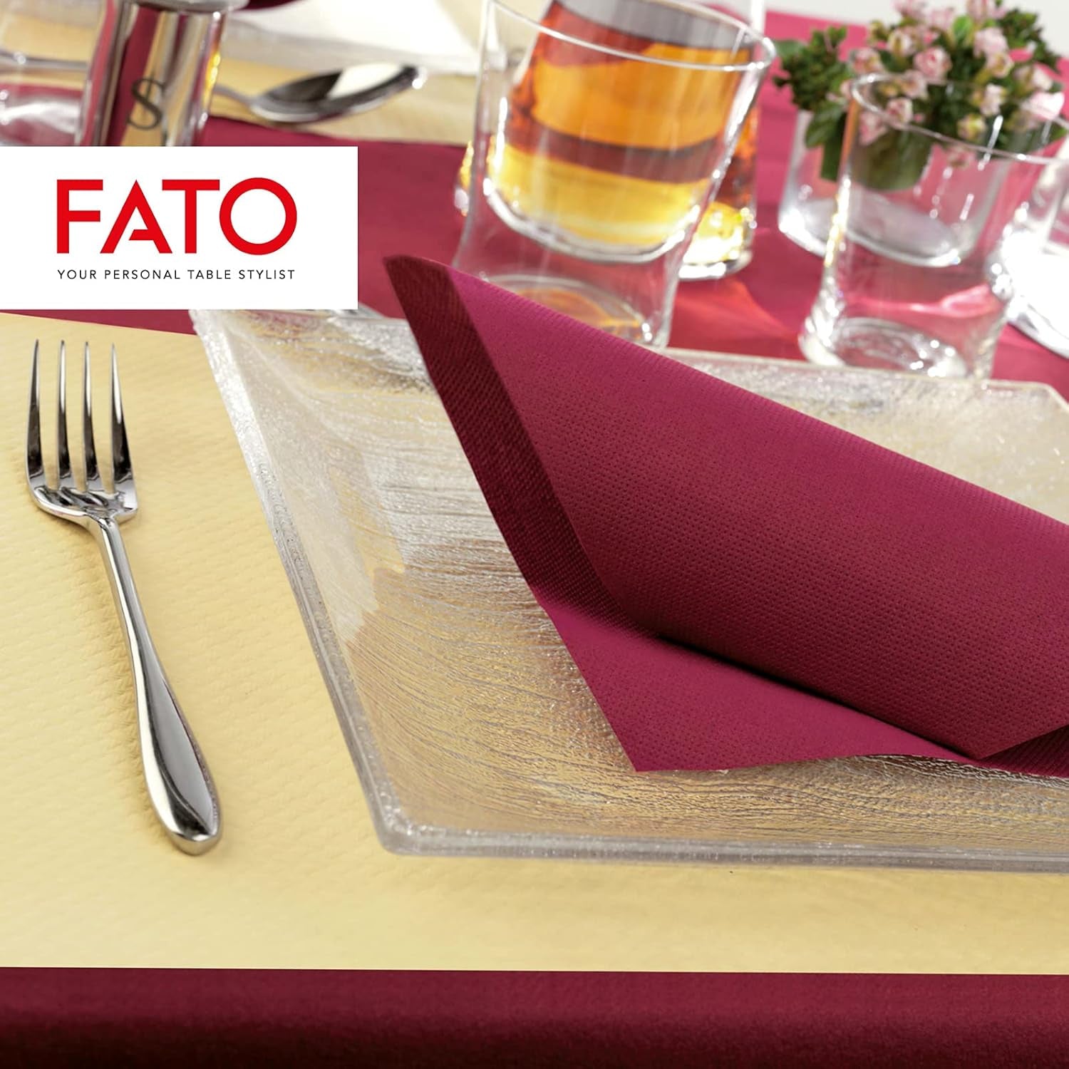 - Papel de seda desechable Suavidad y suavidad, paquete de 40, 38 x 38, tamaño 4 pliegues, 2 capas, color burdeos, papel de celulosa 100% pura, certificado Fsc (paquete de 3)